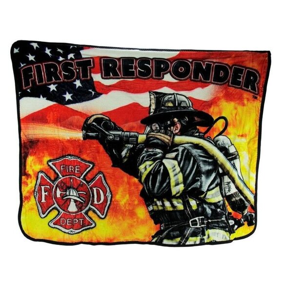 New Fireman 1st Responder Thick Plush Throw Gift Blanket Fire Department Fighter - Picture 1 of 3